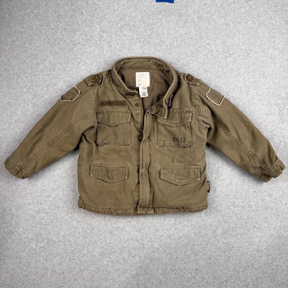 Vintage Old Navy Jacket Toddler 3T Olive Green Military Surplus Utility Coat Y2K